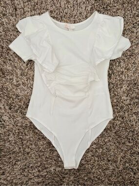 GB girls White Ruffle-Front One-Piece Bodysuit